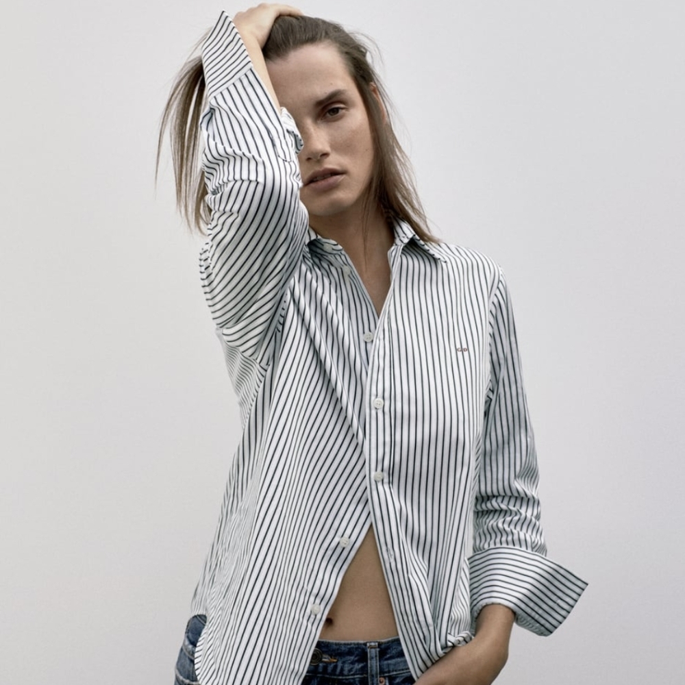 Zara navy button-down blouse